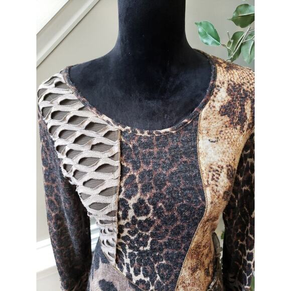 Fleur De Lis Tunic Top Women Medium Multicolor Long Sleeves Round Neck Pullover - Picture 4 of 13